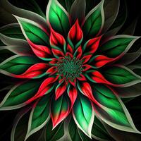 Flower with a green and red design. . photo