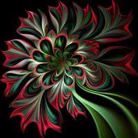 Flower with a green and red design. . photo