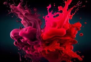 Abstract red colorful ink splash in water background. . photo