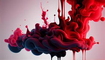 Abstract red colorful ink splash in water background. . photo