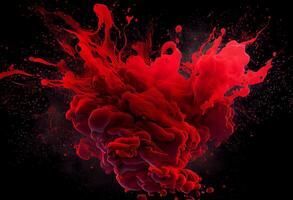 Abstract red colorful ink splash in water background. . photo