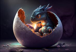 Baby dragon in the egg in a morning. . photo