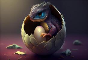 Baby dragon in the egg in a morning. . photo