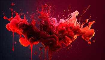 Abstract red colorful ink splash in water background. . photo