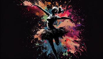 ballet bailarín chapoteo vistoso ilustración, negro antecedentes con Copiar espacio . ai generado. foto