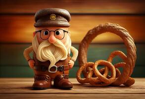 Beer and Pretzel on wooden background, Oktoberfest. . photo