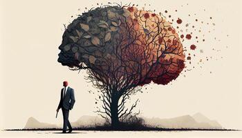 Businessman near a human brain tree. . photo