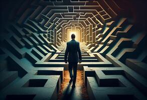 Businessman getting ready to enter a labyrinth concept. . photo