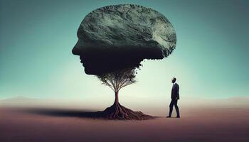 Businessman near a human brain tree. . photo