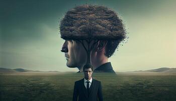 Businessman near a human brain tree. . photo