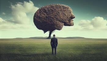 Businessman near a human brain tree. . photo