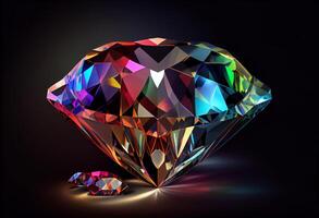 colorful of diamond isolated on dark background. . photo