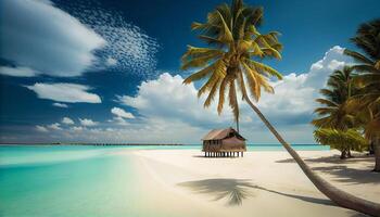 Coconut Palm tree on amazing perfect white sandy beach in island of Maldives. . . photo