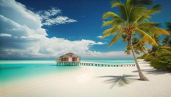 Coconut Palm tree on amazing perfect white sandy beach in island of Maldives. . . photo