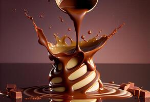 chocolates goteante dentro líquido cacao chocolate. ai generado. foto