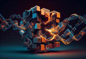Abstract concept of a broken block chain. . photo