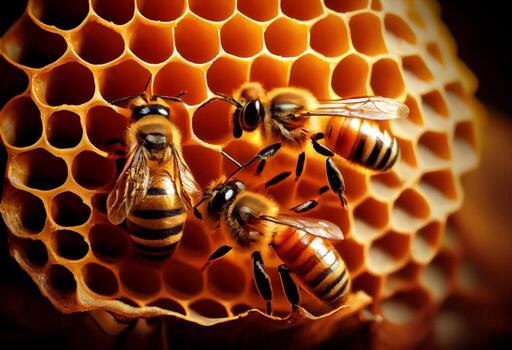 A group of bee on the honeycomb producing honey. . photo
