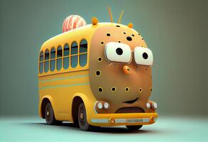 Funny and cute school bus illustration. . photo