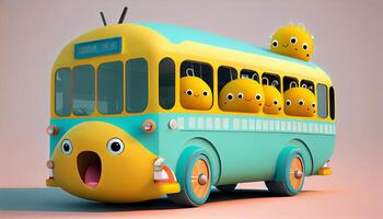 gracioso y linda colegio autobús ilustración. ai generado. foto
