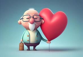 Grandparent hold heart balloon with smiling. . photo