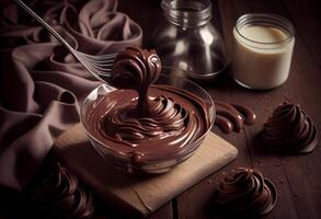 Homemade chocolate cream with whisk. World Chocolate Day concept . . photo