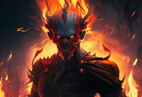 illustration painting of horror character of demon skeleton. . photo
