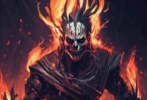 illustration painting of horror character of demon skeleton. . photo