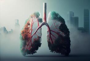 Lung disease frome smoking , air pollution. . photo