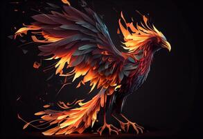 Phoenix bird risen from the ashes, fire bird. Burning bird. . photo