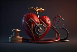 Red heart with stethoscope. . photo