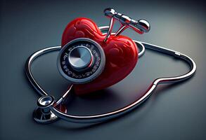 Red heart with stethoscope. . photo