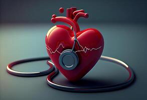 Red heart with stethoscope. . photo