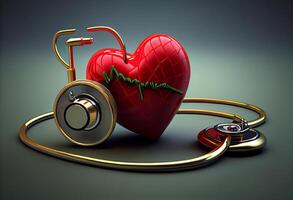 Red heart with stethoscope. . photo