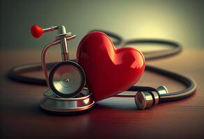 Red heart with stethoscope. . photo