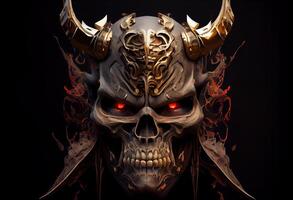 Skull devil cyborg samurai face, 3D rendering. . photo