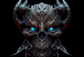 Skull devil cyborg samurai face, 3D rendering. . photo