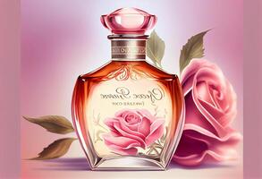 dulce Rosa perfume , amor romance regalo aniversario. ai generado. foto