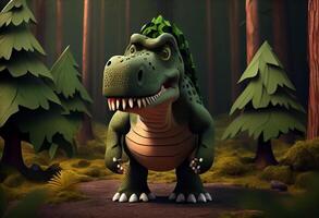 Tyrannosaurus. T. rex dinosaur cartoon character in the forest. Funny animal . . photo