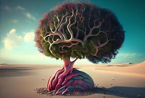 Tree in the shape of brain thinks and childrens to environmental solution. . photo