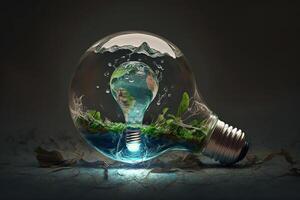 Ecology and world water day , Light bulb idia with environmental protection and save earth water. photo