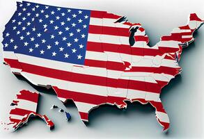 map of the USA with american flag. . photo