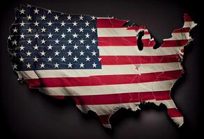 map of the USA with american flag. . photo