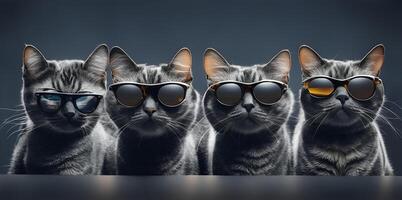 Cats with sunglasses on dark background. photo