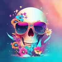 A detailed illustration a Dead Skull wearing trendy sunglasses. photo