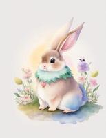 A cute illustration of a baby vintage watercolor rabbit. photo