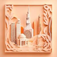 un intrincado papel Arte estilo ilustración de un Dubái, solamente burj califa. ai generado foto
