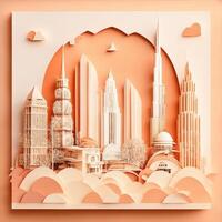 un intrincado papel Arte estilo ilustración de un Dubái, solamente burj califa. ai generado foto