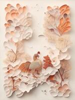 An intricate paper art style illustration of a Turkey, color palette. photo