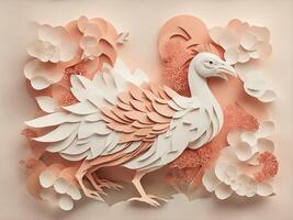 An intricate paper art style illustration of a Turkey, color palette. photo