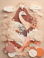 An intricate paper art style illustration of a Turkey, color palette. photo